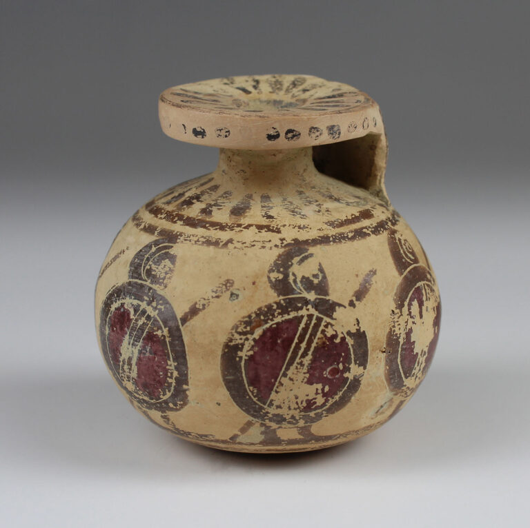 Greek aryballos with hoplites for sale | Etruscan Antiquities, Greek ...